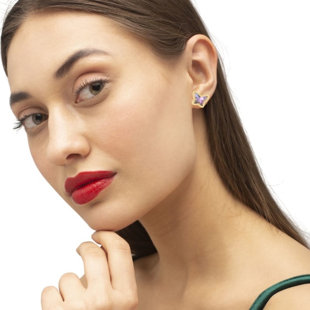 NWT Kendra Scott Lillia Butterfly Dichroic Glass Gold Stud Earrings - Picture 2 of 9